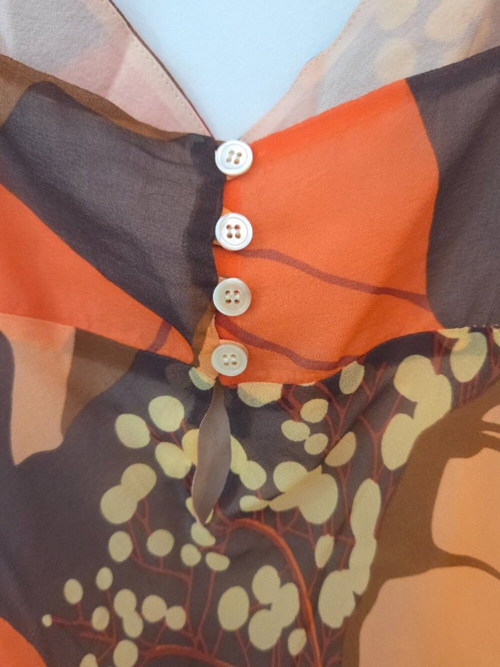 Theory Y2K 100% Silk Slip Dress Sz 6 Abstract Geo Print Brown Orange Cream - Picture 6 of 8